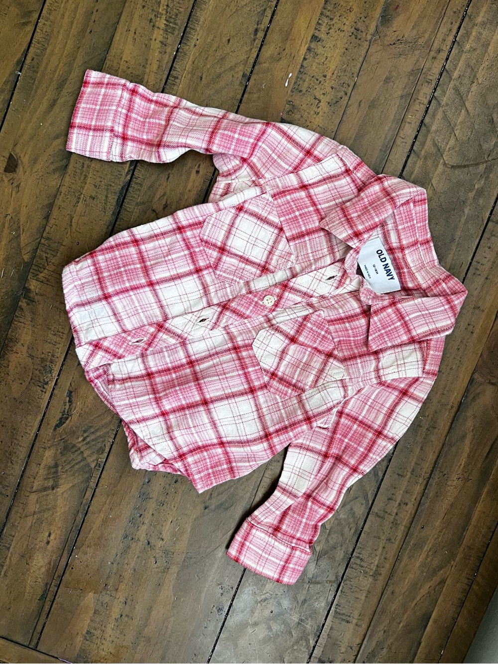 Old Navy baby girl Pink and White Plaid Button-Down Flannel